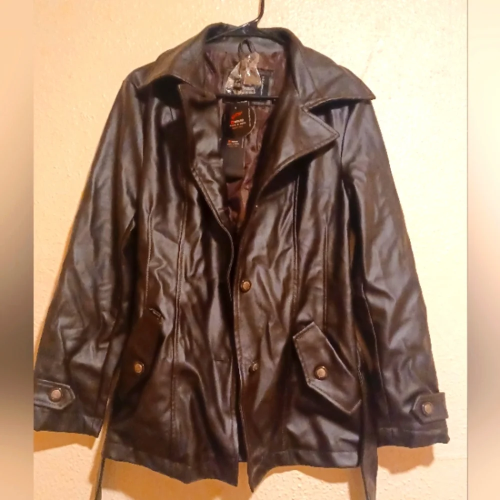 R Rosso Brown Leather- Belted Jacket, Size Large, New with Tags